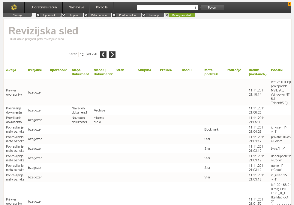 Pregled revizijske sledi dokumenta