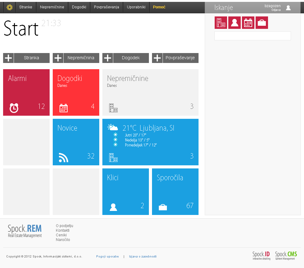 Glavno okno sistema Real Estate Management